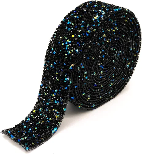 Miniatura 13 de Dowarm Cinta de diamantes de imitación de 3 yardas, rollo de cinta de diamantes de imitación, envoltura de malla con diamantes de imitación Negro