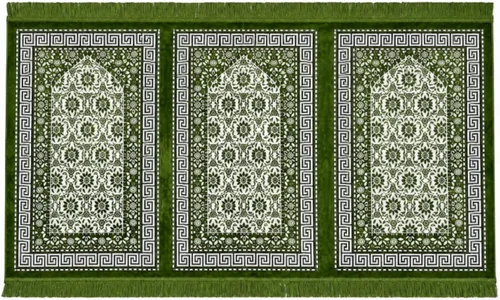 Modefa Turkish Prayer Rug Wide 3 Person Velvet Janamaz Sajadah Floral Carpet (Green)