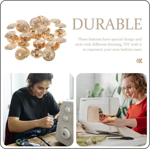 Miniatura 4 de 30 botones metálicos para abrigos, chaquetas, redondos, planos, de repuesto, hebilla hueca, costura para bricolaje, suéter (oro claro, 0.71 pulgadas)