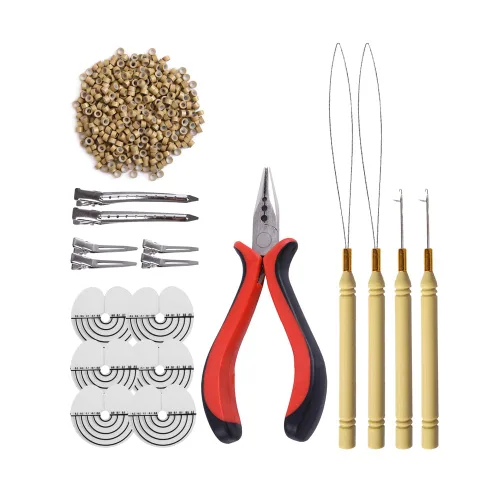 Miniatura 21 de Kit de herramientas de 200 piezas de extensiones de cabello de microanillos de silicona: alicates de pelo de tres agujeros, aguja de gancho de micro
