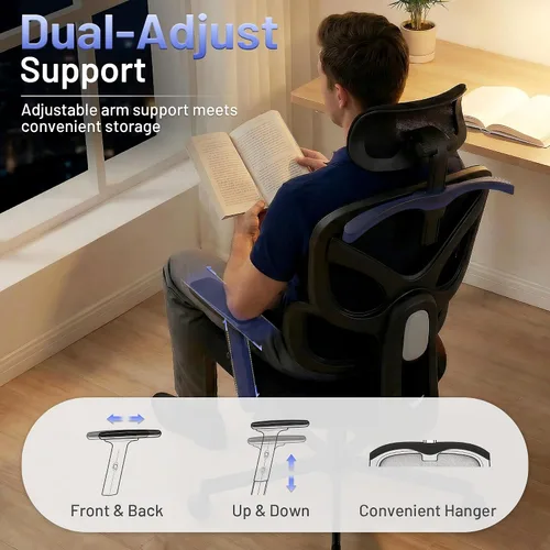 Miniatura 6 de AreShark Silla ergonómica de oficina – Silla de escritorio de malla transpirable con respaldo alto con soporte lumbar y reposacabezas ajustable