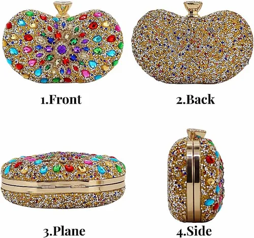 Miniatura 5 de Bolso de mano negro para mujer, bolso brillante de noche, para fiesta, con diamantes de imitación, monedero de novia