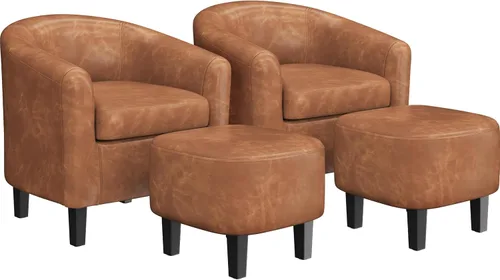Miniatura 16 de Yaheetech Juego de 2 sillas tipo barril de pana, tapizadas, sillones redondos, sillas de espera con cojín suave para sala de estar, dormitorio, sala