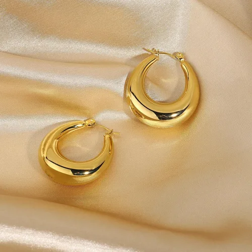 Miniatura 58 de Aretes de aro gruesos de oro para mujer, chapados en oro de 14 quilates, aretes de aro triple, hipoalergénicos, a la moda, aretes de aro gruesos