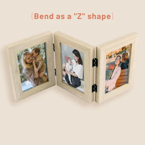 Miniatura 4 de Golden State Art - Marco decorativo con bisagras para mesa, escritorio, 3 aberturas verticales, con cristal real