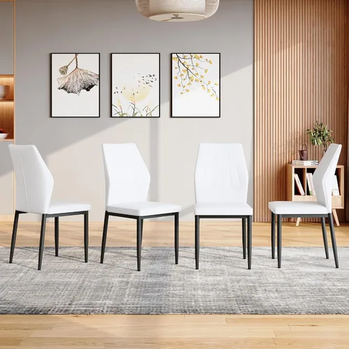 Miniatura 9 de Juego de 4 sillas de comedor negras, modernas sillas de cocina de piel sintética con cojín suave y patas de metal negro, impermeables y fáciles