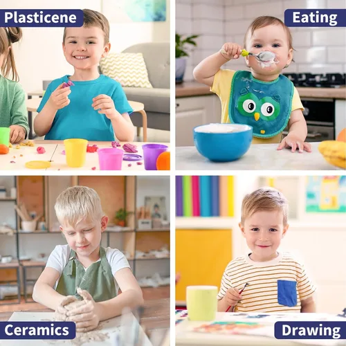 Miniatura 7 de WERNNSAI Bata de arte para niños impermeable con manga larga y 3 bolsillos de pintura