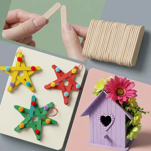 Miniatura 5 de Tioncy 500 mini palitos para manualidades de 1.57 x 0.39 x 0.08 pulgadas, palitos pequeños de madera para helados naturales para adultos, bricolaje
