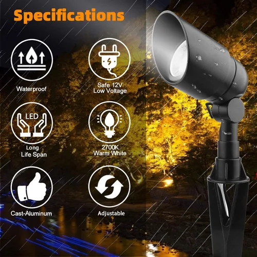 Miniatura 6 de Iluminación de paisaje LED de 12 V 5 W, aluminio fundido, impermeable, bajo voltaje, 450 lúmenes, blanco cálido para jardín, césped, porche, patio