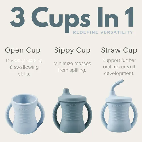 Miniatura 2 de PandaEar Vaso de entrenamiento de silicona, paquete de 2 tazas para beber para bebés con asas y popote para bebés y niños pequeños a partir de 6