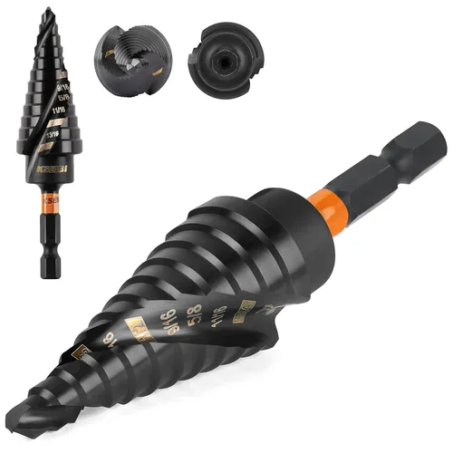 KSEIBI 12 Pasos Broca de Paso Industrial de Grado Estándar SAE 3/16-7/8 Pulgadas Lista para Impacto Vástago de 1/4 Pulgada, Brocas de Metal de Acero