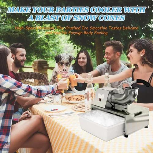 Miniatura 6 de Máquina trituradora de hielo comercial de 220 LBS/H, máquina eléctrica de cono de nieve, máquina de hielo afeitado de acero inoxidable para 220v