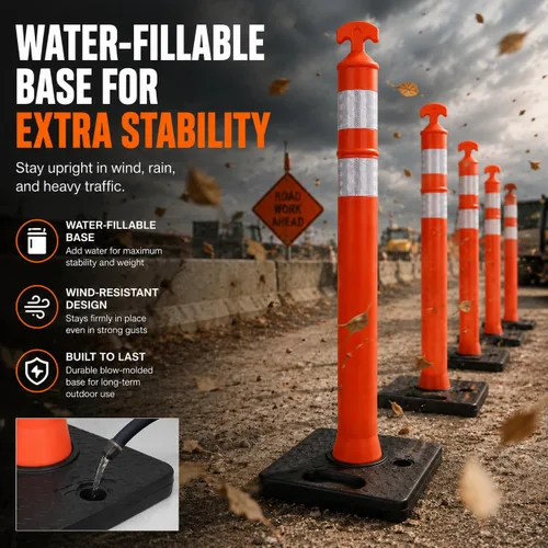 Miniatura 5 de BESEA 6 Pack 36" Traffic Delineator Cones with Water-Fillable Base, Orange Reflective Safety Delineator Posts for Construction, Parking Lots, Road