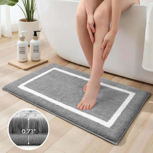 Miniatura 5 de HOMEIDEAS - Juego de alfombras para baño (2 piezas), de microfibra súper suave y absorbente, con borlas, antideslizantes y lavables a máquina