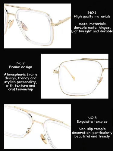 Miniatura 5 de Onrtry Tony Stark - Lentes de bloqueo de luz azul para hombres y mujeres, montura de metal retro, lentes de Iron Man Spider-Man Marco transparente