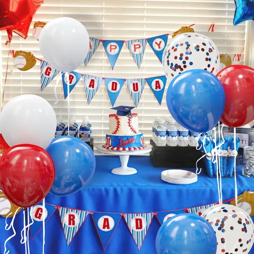 Miniatura 2 de Kit de 62 globos rojos, blancos y azules - Globos de fiesta con confeti rojo, blanco y azul de 12 pulgadas para el 4 de julio, Día de la Rojo y azul