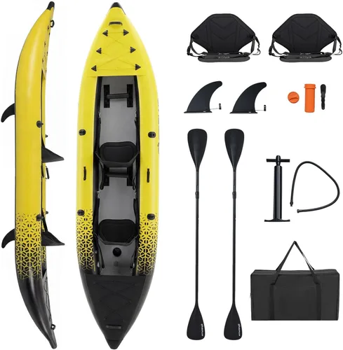 S AFSTAR Kayak inflable, canoa para 2 personas con capacidad de 507 libras, suelo de puntadas, todos los accesorios y bolsa de transporte, kayak