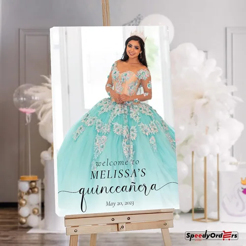 Miniatura 5 de Letrero de bienvenida personalizado de quinceañera con foto, letrero de bienvenida personalizado de Mis Quince Anos, elegante decoración
