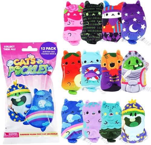 Miniatura 8 de Cats vs Pickles Paquete de 2 bolsas misteriosas rellenas de frijoles de ola fucsia, rellenos de calcetines, bolsas ciegas para niñas y niños
