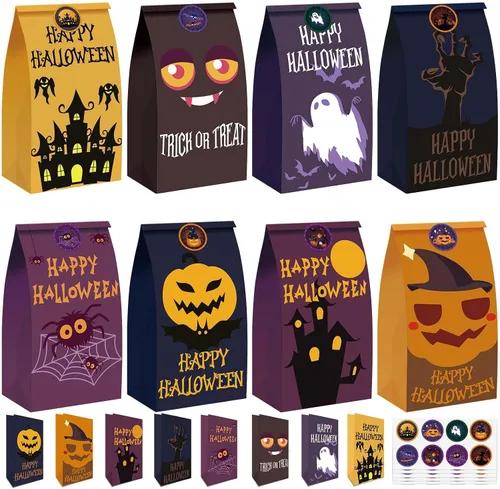 Hommay Bolsas de regalo de Halloween, 40 bolsas de papel de regalo de Halloween a granel, pequeñas bolsas de dulces para niños
