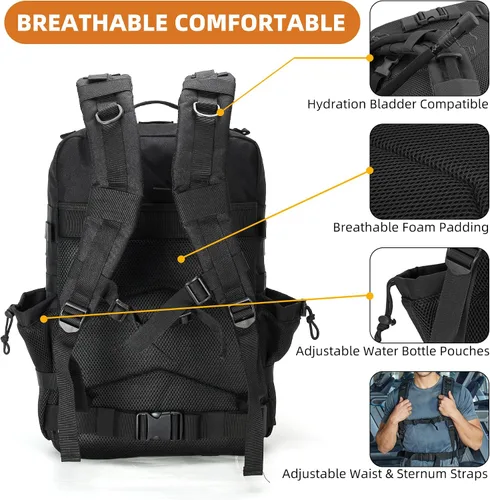 Miniatura 7 de gracedon Mochila Táctica Militar para Hombres y Mujeres, Mochila de Campamento del Ejército, Mochila de Asalto de 45L para Viajes, Senderismo (Negro)
