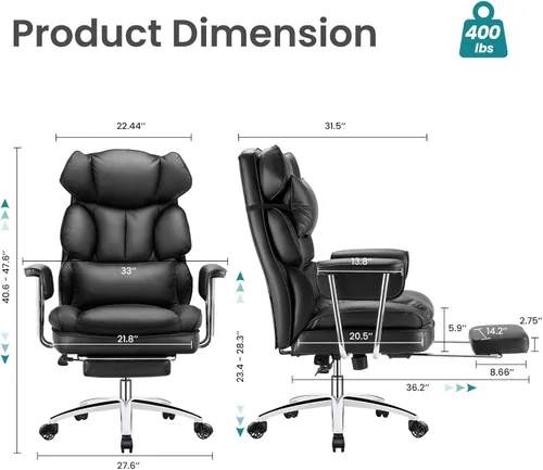 Miniatura 3 de OLIXIS Silla de escritorio para oficina en casa, cómoda con reposapiés, soporte ergonómico de cuero sintético grande y alto, ruedas giratorias
