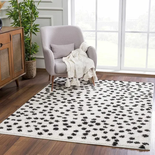 Hauteloom Cansu - Alfombra de felpa para sala de estar, dormitorio, color negro, 6 pies 7 pulgadas x 9 pies Negro/Cansu