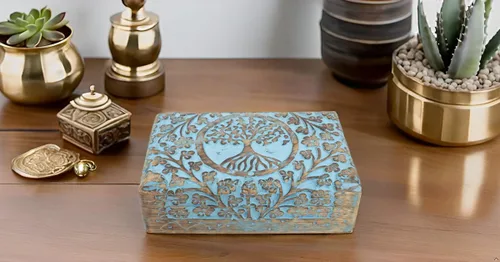 Miniatura 38 de Gran regalo de cumpleaños y inauguración de la casa, joyero de madera decorativo hecho a mano con talla del árbol de la vida, organizador, recuerdo