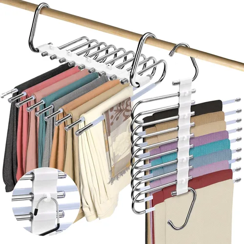 Paquete de 2 perchas plegables de 9 capas para pantalones que ahorran espacio, percha multifuncional para pantalones, percha con agujero para colgar