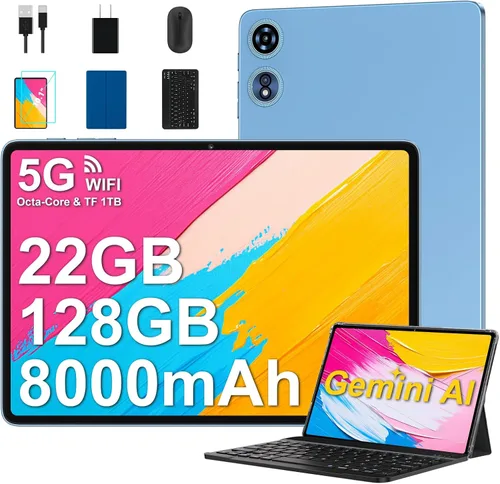 2025 Tablet Android 14 de 10 pulgadas con 22 GB RAM 128 GB ROM 1 TB de expansión, tablets con teclado ratón, Octa-Core, batería de 8000 mAh,