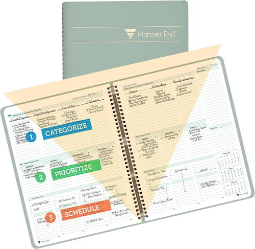 Miniatura 6 de Planner Pad Embudo de 3 niveles encuadernado en espiral, organizador de 12 meses, inicio del 1 de octubre (octubre de 2023 a septiembre de 2024)