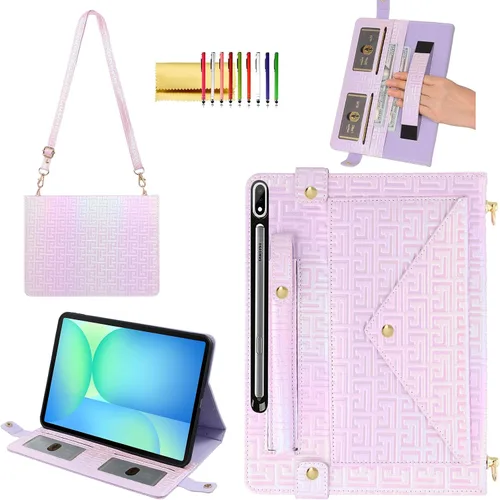 Miniatura 73 de Bolso Funda para Samsung Galaxy Tab S10 FE/S9 FE 10.9"/S9/S8/S7 11", Techcircle Folio con Soporte Cruzado, Billetera con Ranura para Lápiz S Pen