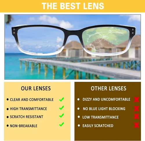 Miniatura 5 de Kerecsen Paquete de 4 lentes de lectura para hombres y mujeres con bisagras de resorte, anteojos rectangulares ligeros de color negro