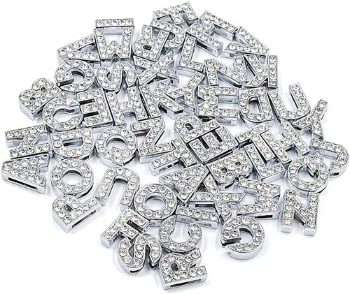 Miniatura 15 de AUEAR, paquete de 26 dijes de letras del alfabeto de 8 mm con diamantes de imitación completos, cristal, color dorado, para pulseras, collares