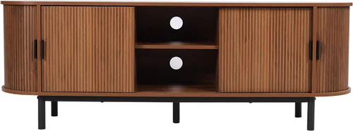 Miniatura 8 de FurSch Soporte de TV con puerta de tambor de 62 pulgadas, mueble de TV moderno de madera de mediados de siglo para TV de hasta 75 pulgadas, soporte