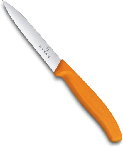 Victorinox 6.7736.L9 Swiss Classic - Cuchillo de pelar para cortar y preparar frutas y verduras, hoja serrada en naranja, 3.9 pulgadas