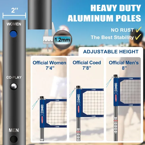 Miniatura 3 de Juego de red profesional de voleibol resistente para patio trasero al aire libre portátil con postes de puntuación de altura ajustable de aluminio