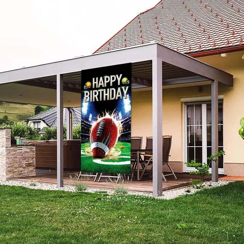 Miniatura 5 de Cartel de fútbol americano con texto en inglés "Happy Birthday", para jugadores de rugby, decoración de fondo de bandera para fanáticos de primer