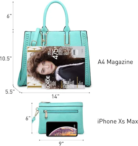 Miniatura 3 de Dasein Bolsos de mano para mujer, bolso de hombro de cuero vegano, bolso de trabajo para mujer con bolso a juego, Marrón