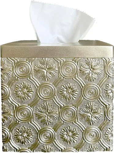 Miniatura 20 de Hymmah Soporte cuadrado para caja de pañuelos con bandeja, diseño único de cubo, dispensador de pañuelos para decoración para encimeras de tocador