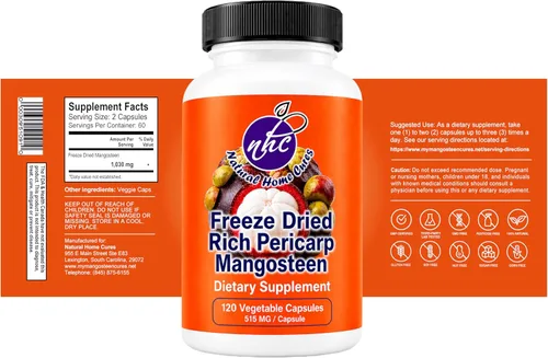 Miniatura 5 de Cápsulas liofilizadas de pericarpio de mangostán, polvo de cáscara de fruta entera, soporte antioxidante, 515 mg, 120 cápsulas veganas (paquete de 1)