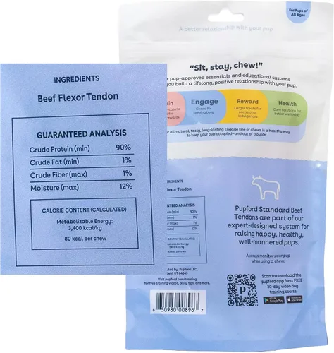 Miniatura 2 de Pupford Masticables de tendón de carne estándar para perros y cachorros, masticables totalmente naturales con glucosamina para la salud