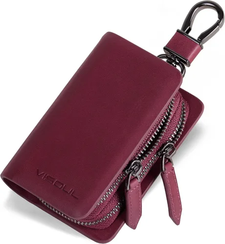 Miniatura 8 de VISOUL Funda para Llave de Coche con Doble Cremallera, Funda de Llavero Inteligente de Cuero para Coche con Llavero para Hombres y Mujeres