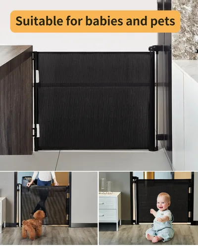 Miniatura 6 de AOURMKOOP Puerta retráctil para bebé, puerta de malla para bebés o puerta de malla para perros, 33 pulgadas de alto, se extiende hasta 55 pulgadas