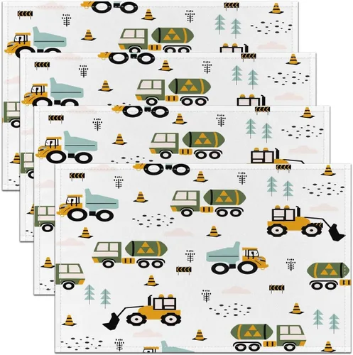 Equipment Trucks - Manteles individuales decorativos para mesa de comedor, manteles individuales cuadrados de automóvil de dibujos animados para