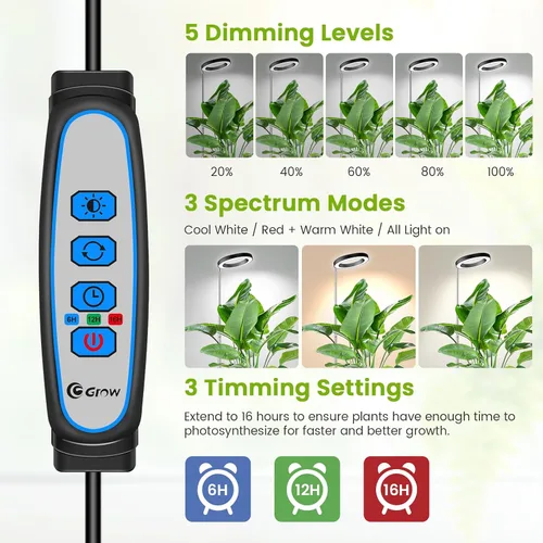 Miniatura 5 de Kullsinss Luz de Crecimiento Negra, Luces LED de Espectro Completo para Cultivo en Interiores con Temporizador de 6/12/16H, 3 Modos de Color, 5