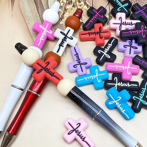 Miniatura 6 de 20 cuentas focales de silicona para bolígrafos, kit de fabricación de llaveros con dijes de fe de Jesús, formas surtidas para personajes de Cuentas