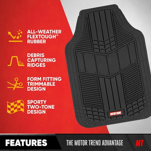 Miniatura 5 de Motor Trend FlexTough Tapetes de Piso Negros para Automóviles y Tapete de Carga Juego Completo - Tapetes de Piso Automotrices de Goma para Todo Tipo