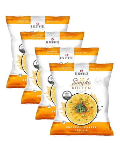 Simple Kitchen - Mezcla de sopa de queso y brócoli, 17 porciones para preparación de comidas, vegetariana, sin gluten y liofilizada, sopa de brócoli