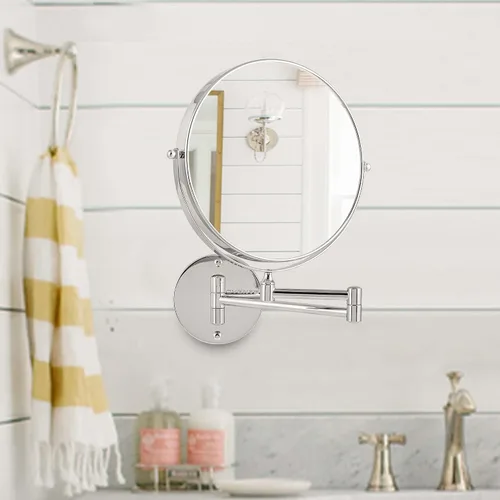 Miniatura 7 de OVENTE Espejo de maquillaje montado en la pared de 7 pulgadas con aumento 1X/10X, espejo redondo de tocador de baño de doble cara, diseño giratorio